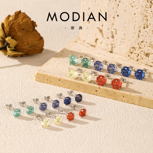 MODIAN摩典S925纯银八边形玫瑰切仿钻耳女小众ins设计感单钻耳饰