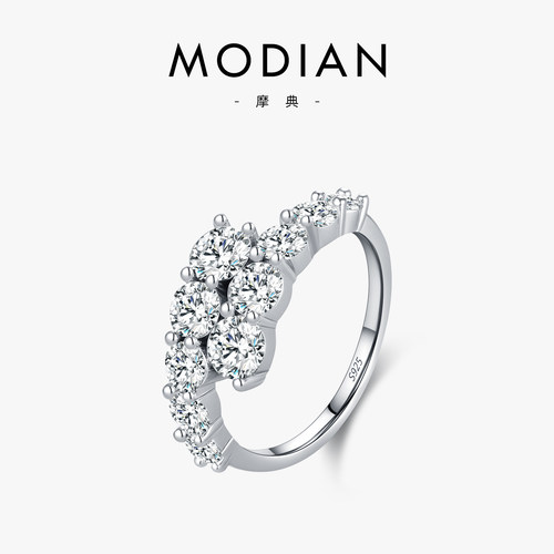 摩典925纯银设计感镶钻排戒指环