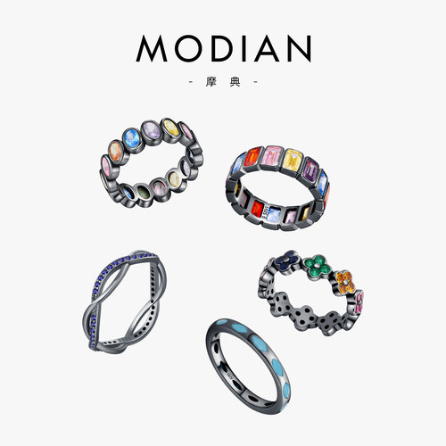 摩典S925纯银甜酷辣妹暗黑系指环