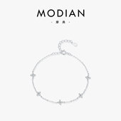 MODIAN摩典S925纯银轻奢镶钻四叶草手链女韩版 森系小清新精致手饰