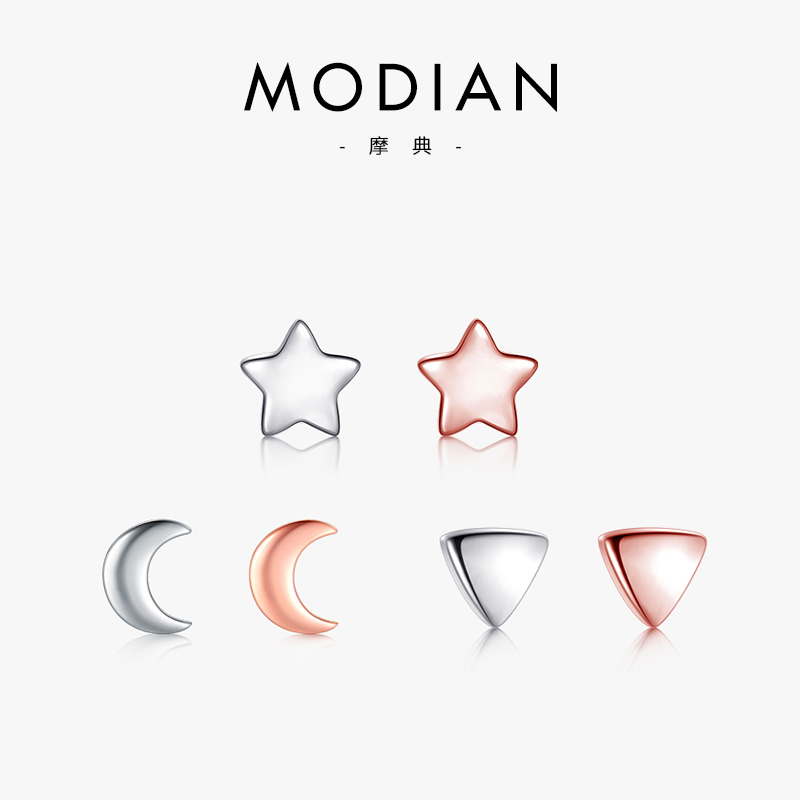 纯银月亮时尚风几何学生礼物耳环