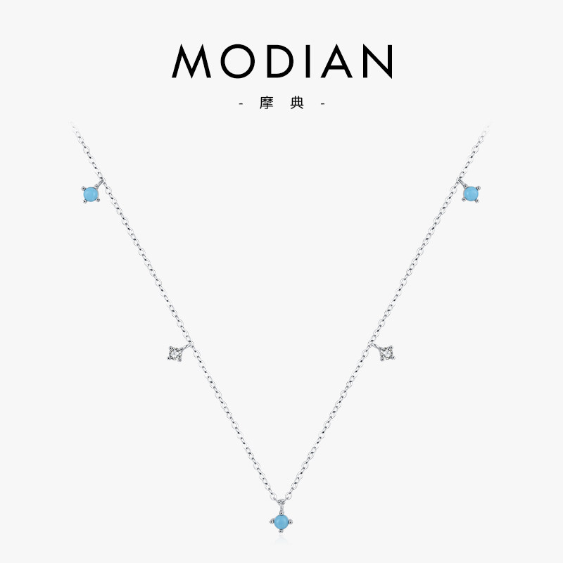 摩典S925纯银简约合成绿松石项链女小众时尚百搭锁骨链日韩流行