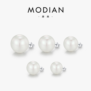 MODIAN摩典S925纯银施家水晶珍珠耳钉女秋冬轻奢复古法式高级耳饰
