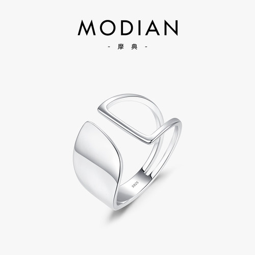 摩典925银不规则镂空宽面开口戒