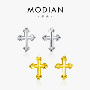 MODIAN摩典S925纯银迷你十字架耳钉女小众简约个性百搭甜美耳饰