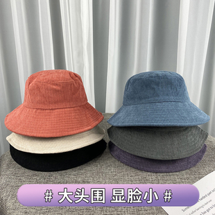 灯芯绒加大62cm大号盆帽 潮帽子女冬天大码 大头围渔夫帽男冬季 韩版