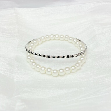 2条珍珠水钻手链小众轻奢简约闺蜜手镯女手串串珠双层叠戴手饰