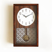 北欧原木挂钟简约复古石英钟长方形座挂两用摇摆新中式 钟表