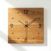 简约静音实木挂钟正方形北欧原木石英钟客厅卧室儿童房