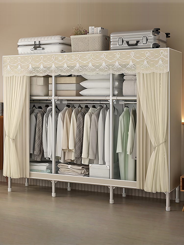 衣柜出租房用金属衣柜卧室家用简易组装布衣柜加厚加粗全钢架衣橱