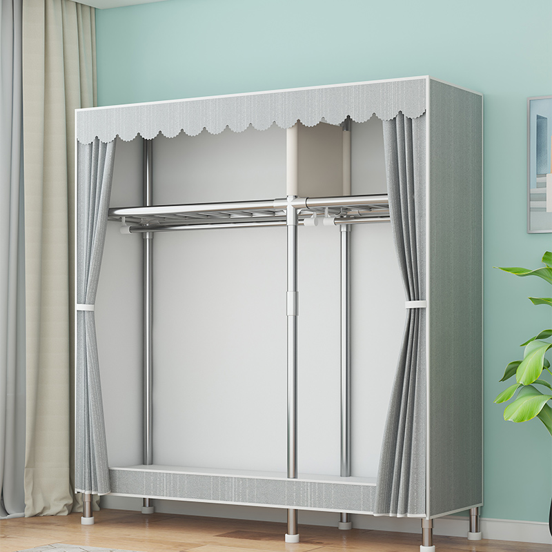 衣柜家用卧室简易布衣柜出租房用全钢架结实耐用衣橱小户型收纳柜