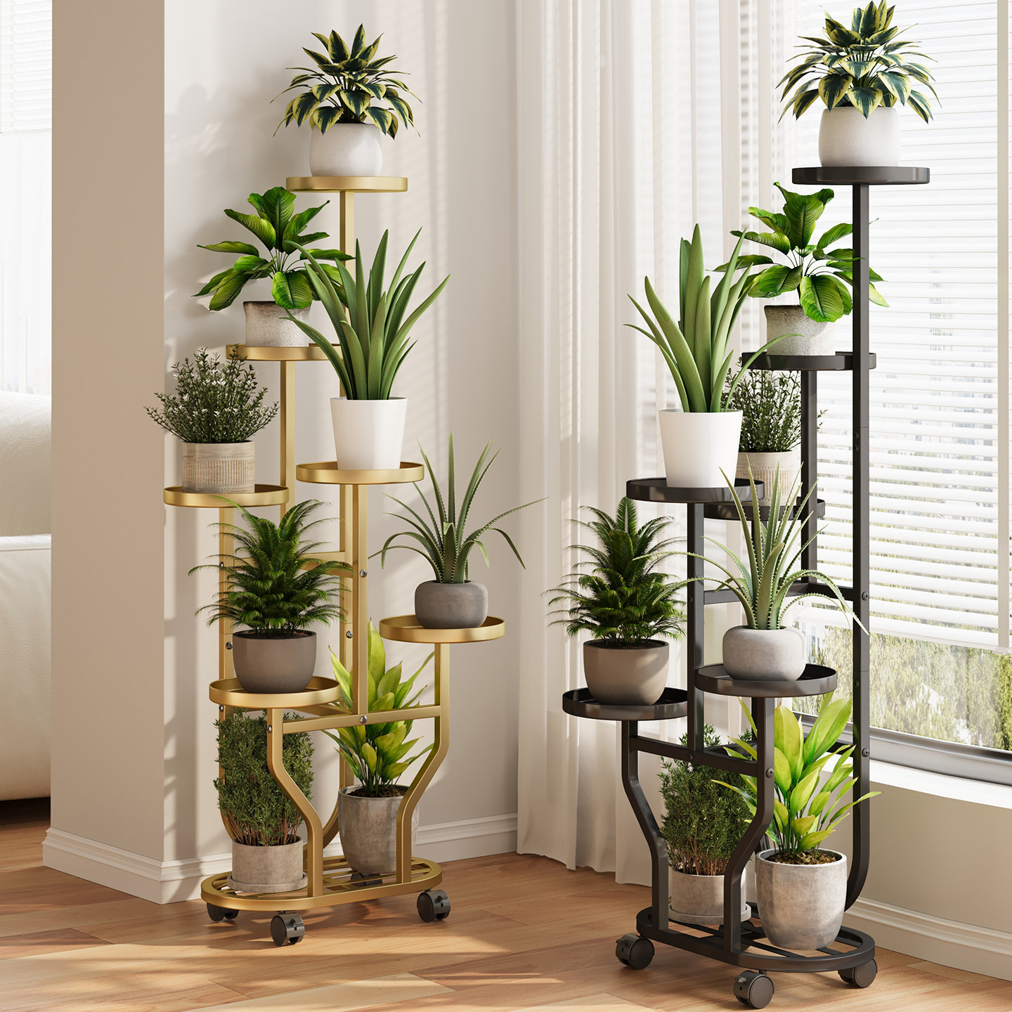 落地式花架子多层阳台置物架铁艺植物摆放花盆托架可移动客厅花架