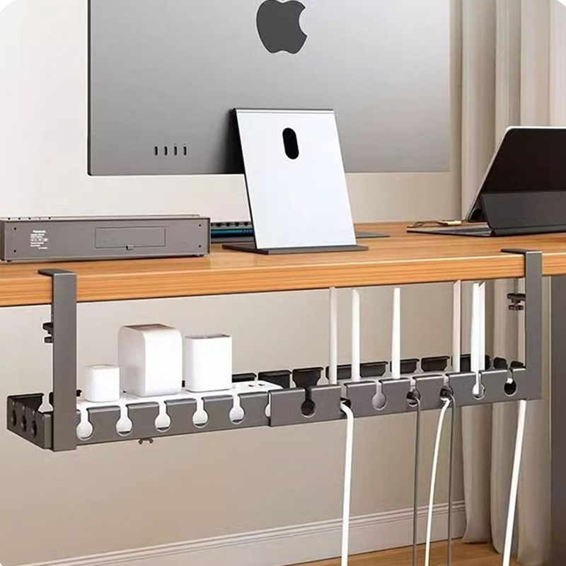 桌下理线器收纳架插座插排电线放置架办公室桌下免打孔电脑集线盒