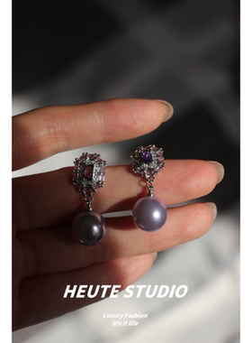 HheutStudio 姹紫烟华神秘富贵紫精致细节高闪人造耳夹耳钉小清新