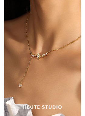 HeuteStudio 抽绳雪花锆石星星流苏项链女轻奢高级感锁骨项链女