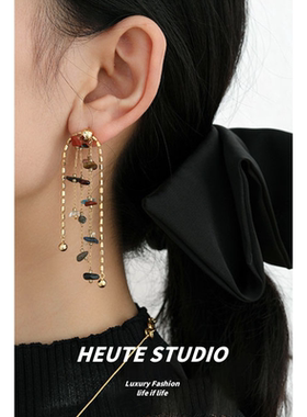 HeuteStudio [[流彩提灯]ins高级感彩色天然石流苏长款耳环耳饰女
