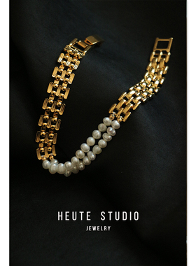 HeuteStudio 小众设计复古轻奢港风双层巴洛克小米珍珠表带手链女