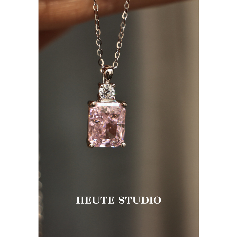 HeuteStudio 爆闪S925纯银公主方糖绝美香水瓶粉钻锆石不掉色项链