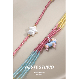 Heute Studio 夏日限定 串珠锁骨链 多巴胺彩色小狗星星珍珠项链