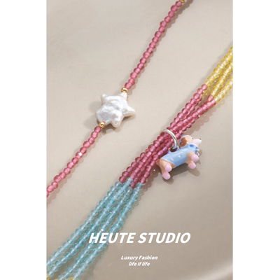 Heute Studio 夏日限定 串珠锁骨链 多巴胺彩色小狗星星珍珠项链