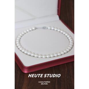 HeuteStudio 女友礼物 天然母贝珍珠冷光澳白正圆强光纯银项链女