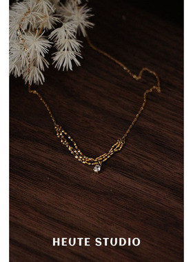 复古宫廷风轻奢多层方形锆石项链