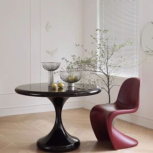 北欧轻奢郁金香桌子现代简约圆形洽谈复古小圆桌家用黑色水滴餐桌