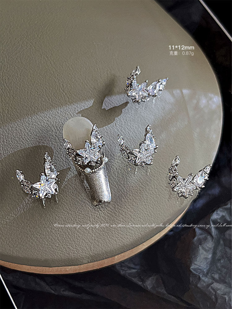 thumbnail for New French butterfly zircon stack diamond nail jewelry high-quality flashing full diamond star nail drill ball ornament diamond