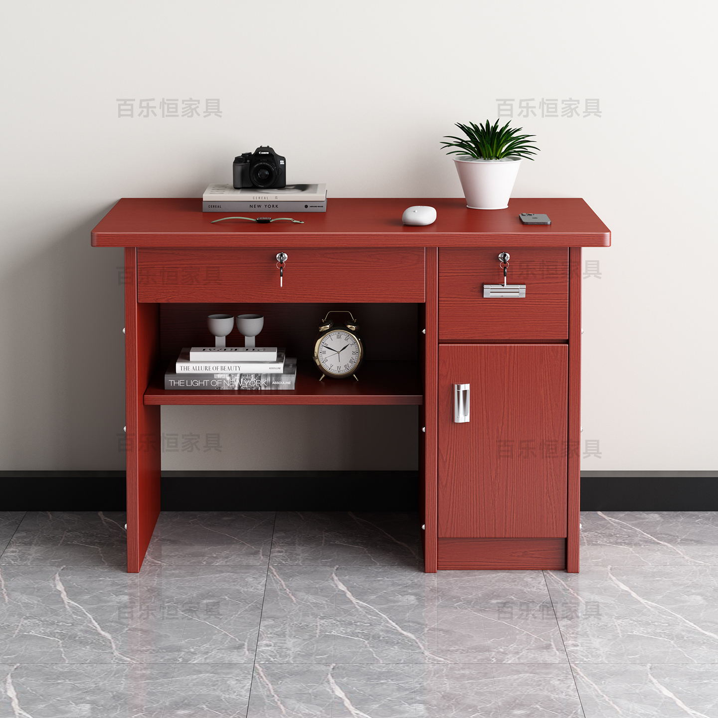 现代一米办公桌电脑家用写字台带抽屉带锁职员学校办公桌写字台桌