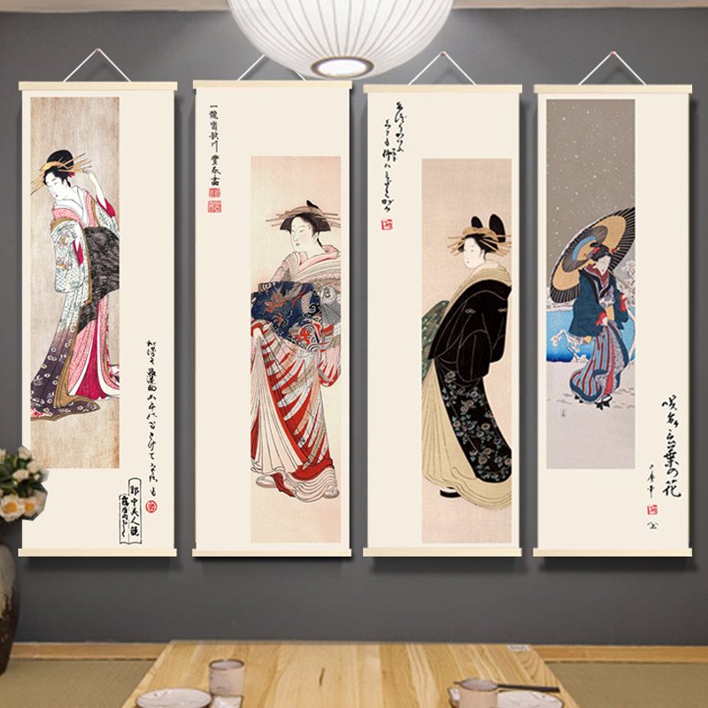 日式和风格仕女图装饰画浮世绘日料寿司餐厅挂布画日本居酒屋壁画
