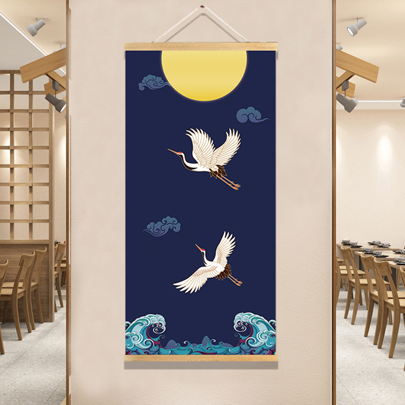 日式餐厅和风锦鲤仙鹤烤肉寿司料理店挂布画烧烤饭店墙壁装饰画图片