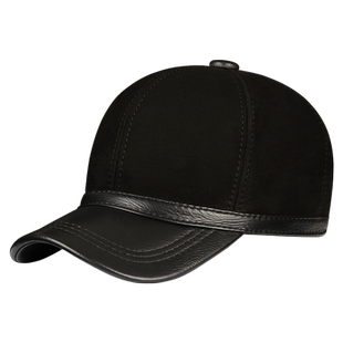 男士帽子真皮帽子休闲羊皮毛一体棒球帽中老年人羊皮鸭舌帽子棉帽