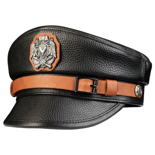 真皮帽子男牛皮平顶帽牛皮船长帽水手帽中青年欧美帽哈雷帽机车帽