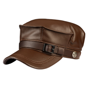 画家帽时尚男女士休闲真皮护耳保暖鸭舌皮帽平顶八角头层牛皮帽子