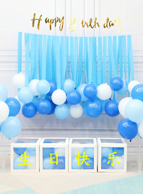 生日布置男孩蓝色派对小清新宝宝周岁快乐网红趴体背景墙气球装饰