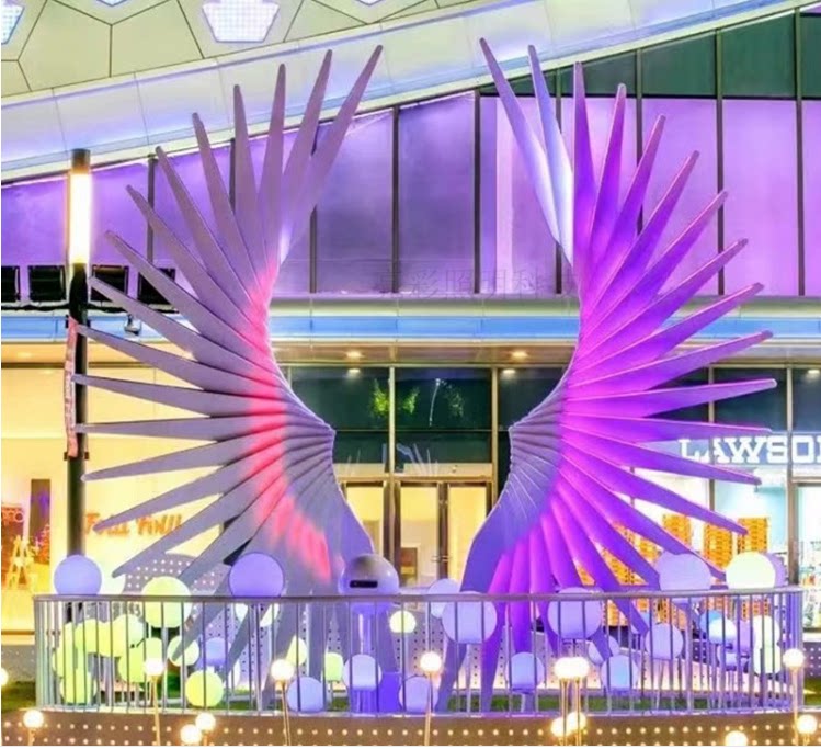 抖音发光人体感应互动翅膀天使之翼户外梦幻灯光节装饰景观灯亮化