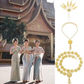 云南傣族金色发簪头饰女西双版 纳旅拍发饰项链腰链泰国民族风配饰