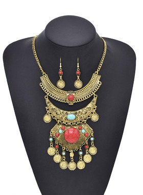 民族风异域夸张气质项链流苏松石