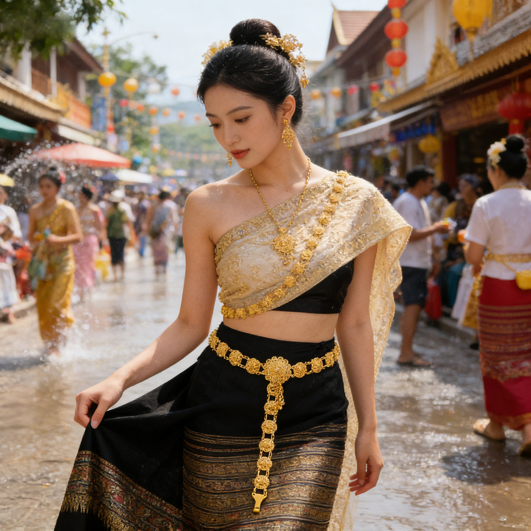 傣族云南西双版纳泼水节腰链女复古民族风肚皮舞金色花朵流苏腰饰