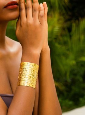 欧美个性复古手镯金色宝石开口