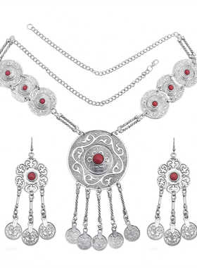 民族风夸张复古项链钱币松石链