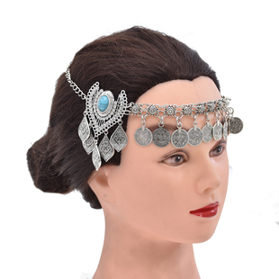 新疆哈萨克族发饰合金钱币松石复古风写真旅拍民族风头饰前额饰品