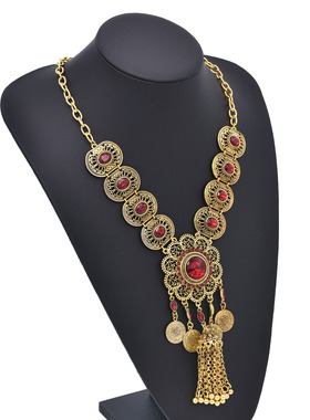 欧美复古夸张长款项链钱币流苏