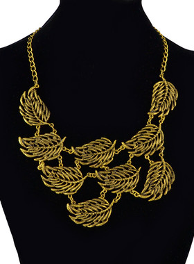 复古金色羽毛叶片项链气质锁骨链