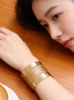 欧美风夸张金属宽版手镯女