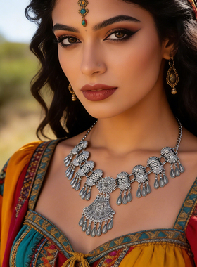 复古民族风太阳花爱心流苏项链女