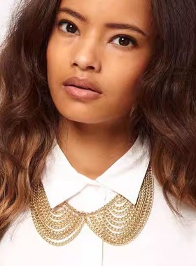 朋克欧美风合金链流苏领双链项链