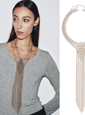 欧美夸张多层链条流苏手链项链女