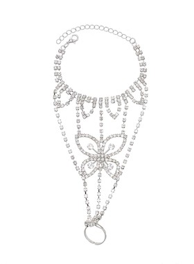 新款手背满钻蝴蝶戒指手链套装女