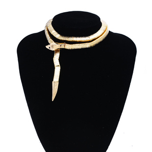 欧美夸张蛇形项链女秋冬新品蛇头缠绕金色项饰小众朋克个性锁骨链